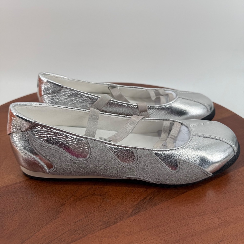 Bibi Lou Gamin Fierce Mary Jane Ballet Flat Silver Metallic Women EU 38/US 7-7.5 - Picture 2 of 13